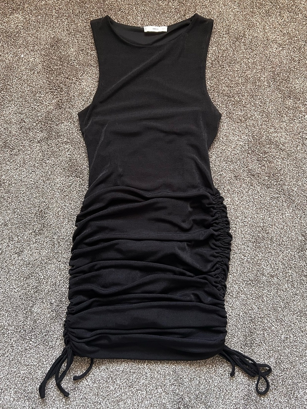 MNG Black Ruched Drawstring Mini Dress - Picture 2 of 4